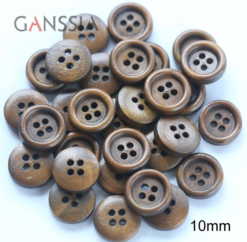 50pcs/lot Size:10mm-25mm Natural Dark Brown Wooden Buttons 4-holes Wood Button for Suit Coat Sleeve Sewing(SS-1031)