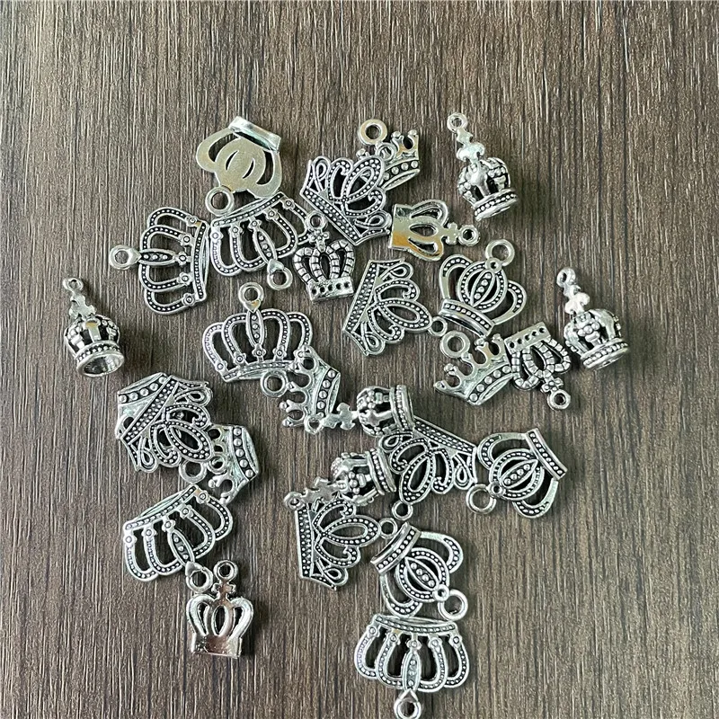 JunKang 30pcs mixed batch many kinds crown pendants DIY handmade necklaces bracelet small wholesale jewelry