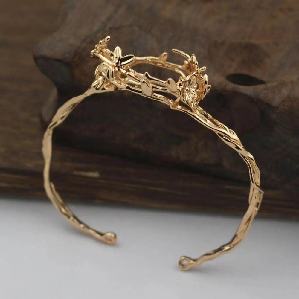 5pcs Flower Leaf Vine Branch Bracelet Bangle 16x22mm Cabochons Bases Casted Colors Jewelry Accessoies Women Open Cuff Bangle view 5