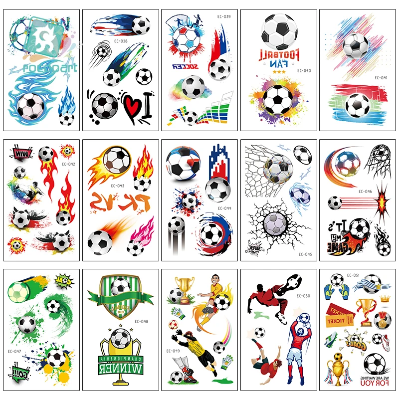 

Rocooart 15Pcs Cartoon Football Toy Sticker Temporary Tattoo Fake Tattoo Flash Tatoo For Kids Hand Body Taty Sticker