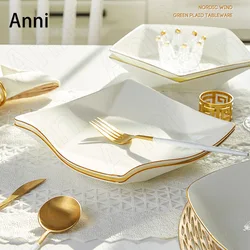 Creativity Irregular Ceramic Plate Nordic Golden Stroke Steak Pasta Dinner Plates Restaurant Serving Tray Wedding Decoration