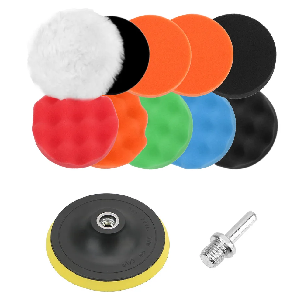 12pcs/set Paint Care Car Polishing Pad Sponge Car Polisher Waxing Pads Buffing Kit Buffer Drill Wheel Polisher Accessories