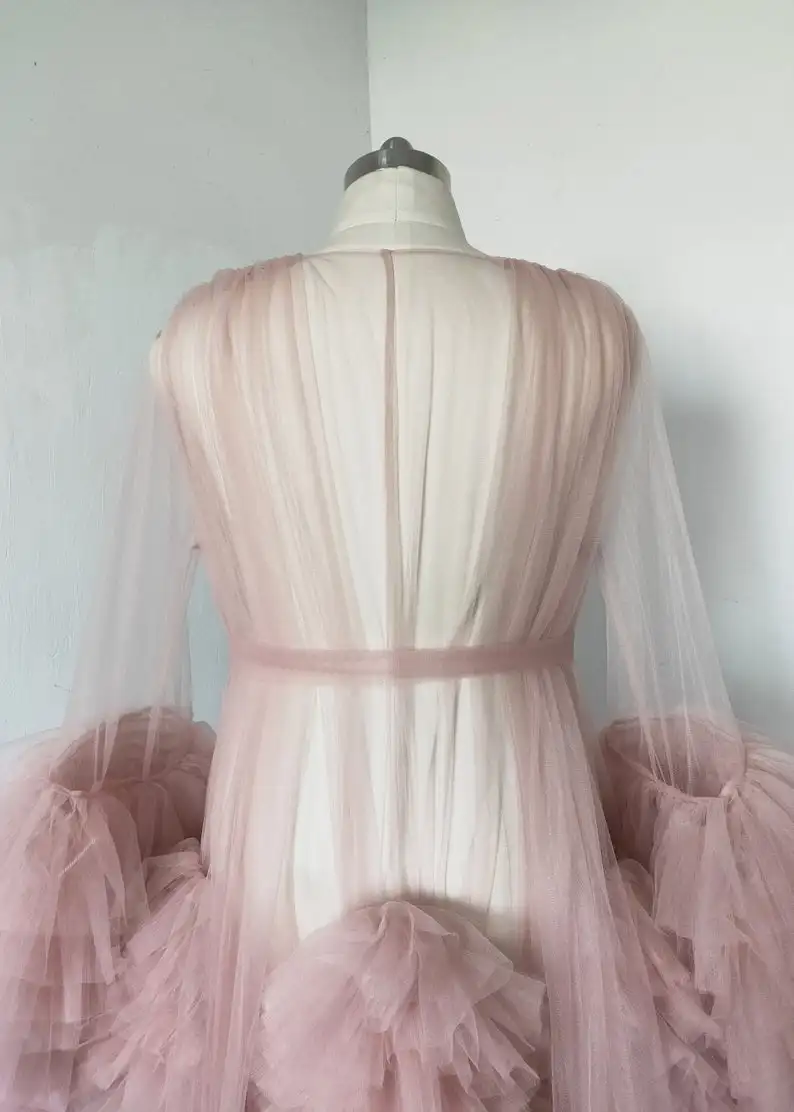 Robe de bal transparente à manches longues bouffantes pour femmes enceintes, tenue de bal à volants, à plusieurs niveaux, à la mode