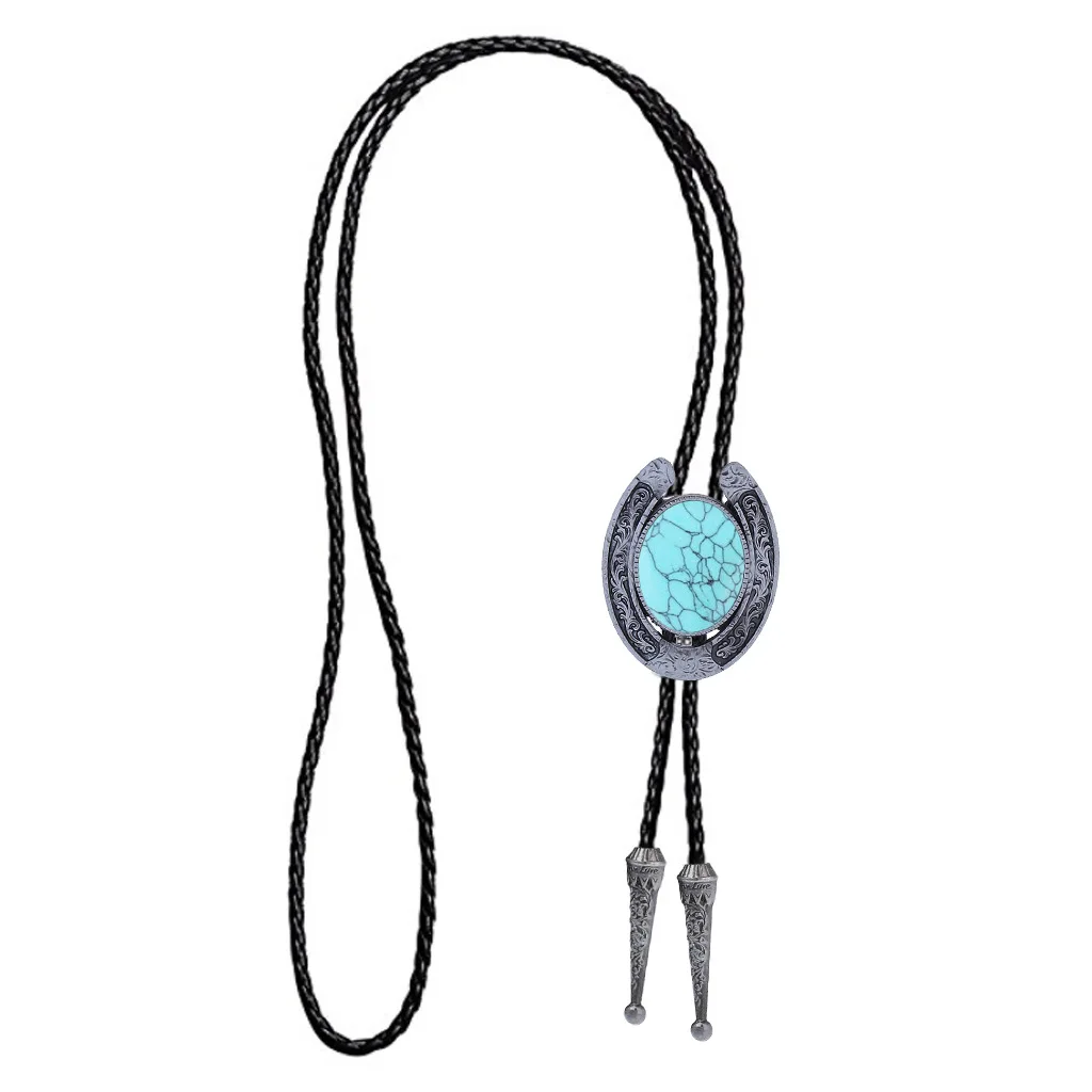 New western horseshoe agate turquoise bolo tie American western cowboy bolo tie