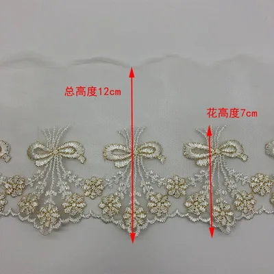 2Yards Gold Thread Mesh LaceTrim Dress Wedding Lace Ribbon Fabric Applique Baby DIY Embroidered Sewing Craft 12cm Width