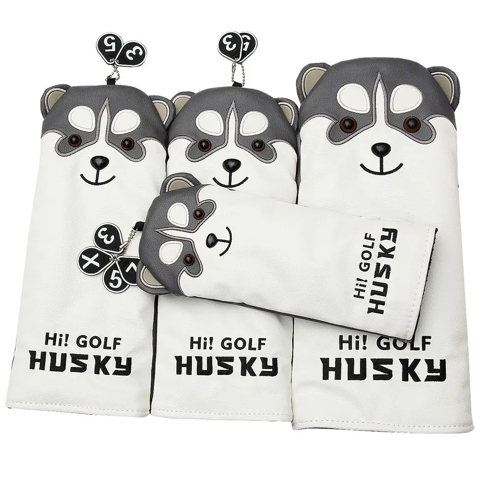 

Lovely Husky Golf Driver Head Cover Cartoon Animal #1 #3 #5 #7 Woods PU Leather HeadCover Dustproof Covers