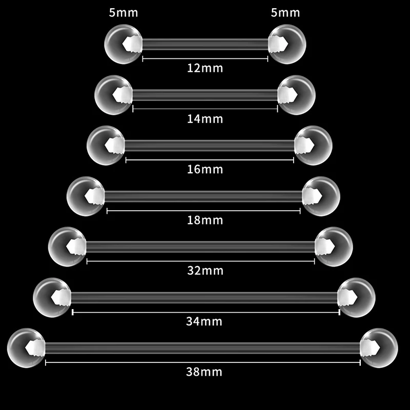10pcs Clear Soft Tongue Piercing Stud Flexble Acrylic Nipple Ring Barbell Bar Cartilage Industrial Earring Helix Jewelry 12-38mm