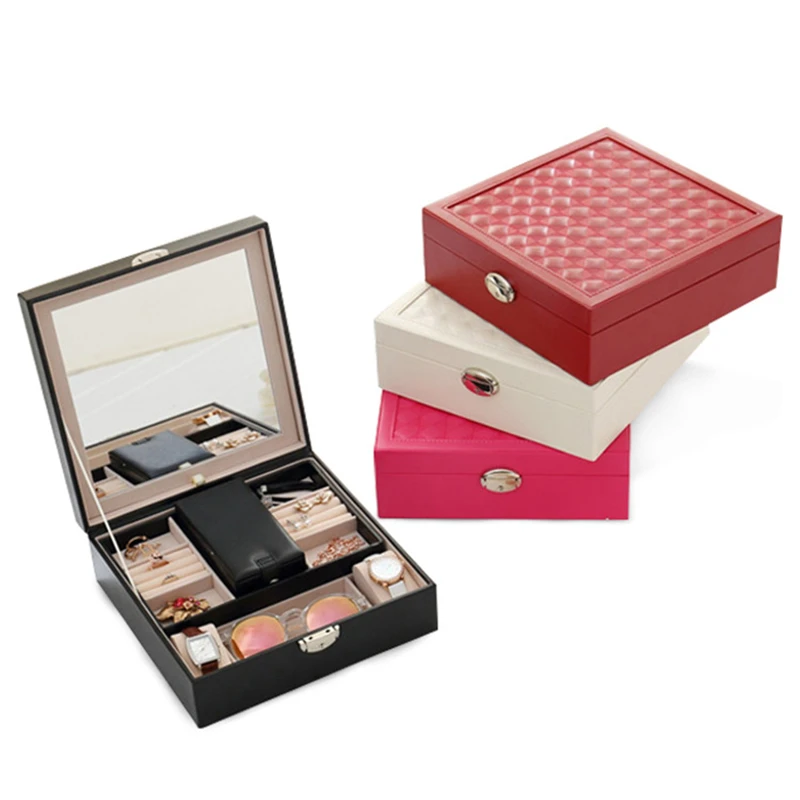 Alirattan New Leather Jewelry Display High Quality Fashion Design Ring Box Gift Cosmetic Earring Necklace Bracelet Box INS
