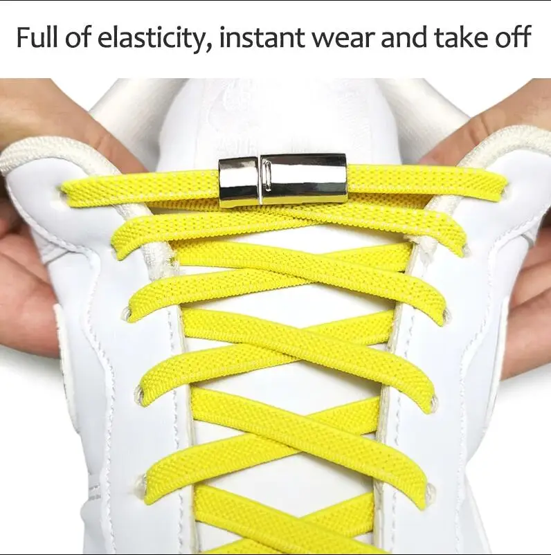 New Upgrade Elastic No Tie Shoelace Magnetic Buckle Metal Lock Shoelaces Lazy Sneakers Laces Shoes Lock Fits All Kids Adults
