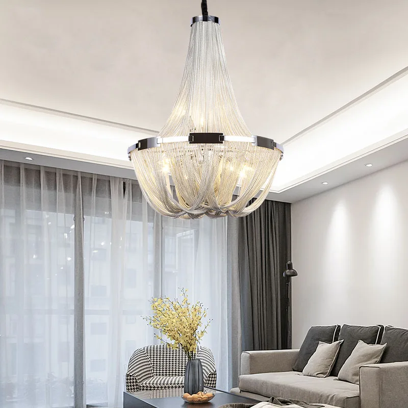 

Manggic Modern Aluminum Chain Chandelier Light Design Luxury Chain Tassel Aluminum Chain LED Lights Engineering Lights
