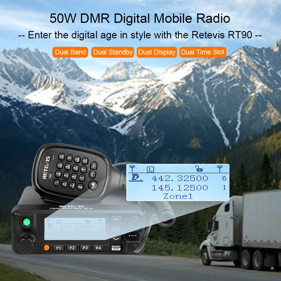 Retevis RT90 DMR Digital Mobile Radio Autoradiosender Walkie Talkie VHF UHF Dual Band High Output Power Transceiver für Trip – Detail 8