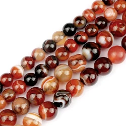 Wholesale 6 8MM Natural Red Sardonyx Agates Beads Charm High Quality Loose Round Onyx Bead for DIY Craft Bracelet Jewelry Making
