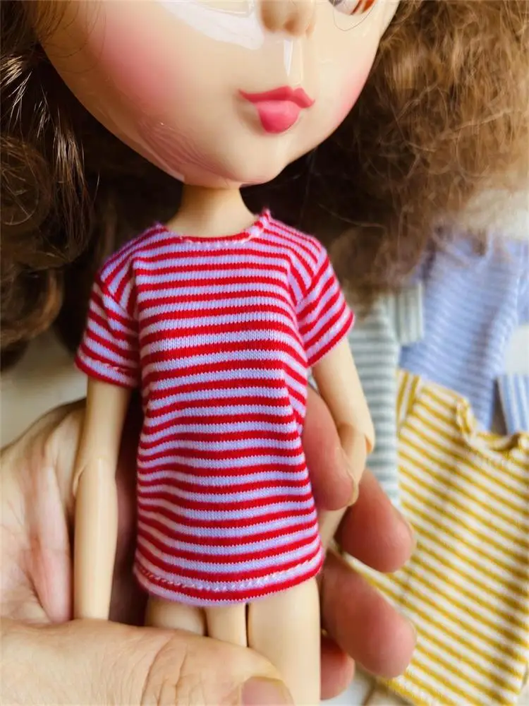 NEW Handmade Blyth Clothes,Pure Cotton Stripe T-shirt for barbies azone ob24 pullip blyth 1/6 doll clothes accessories