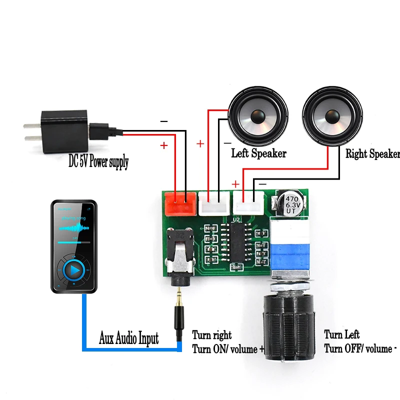 XH-A157 PAM8403 Digital Power Amplifier Board Module 3W DC 5V Dual Channel Audio Speaker Amplifier 2x3W with Volume Knob Aux