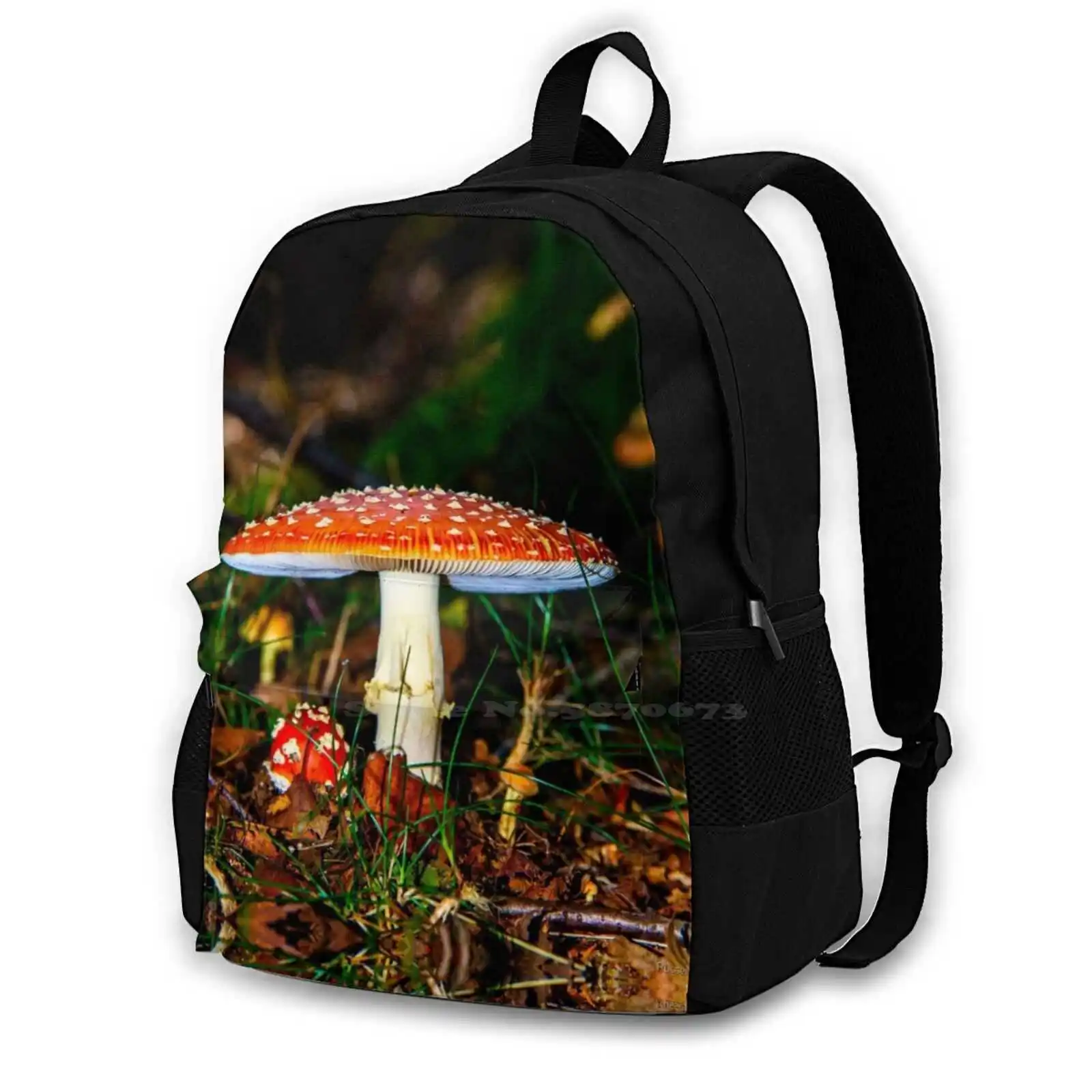 

Big Mushroom Little Mushroom Fashion Pattern Design Travel Laptop School Backpack Bag Mushroom Toadstool Nature Closeup Forest