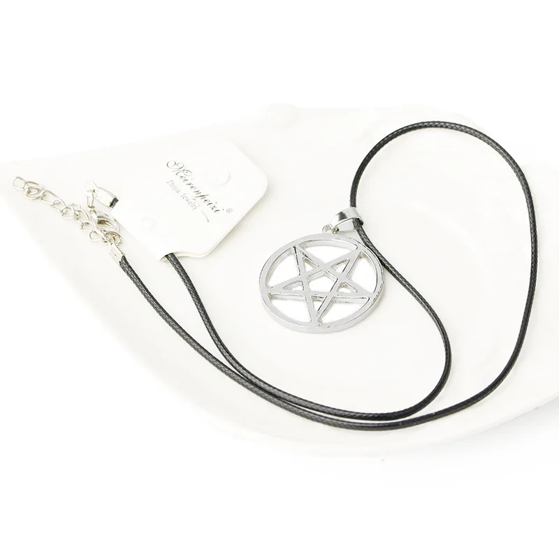 Black Butler Necklace Pentacle Pentagram Pendant Lucifer Satan Logo Sign Silver Color Supernatural Amulet Jewelry Men Wholesale view 6