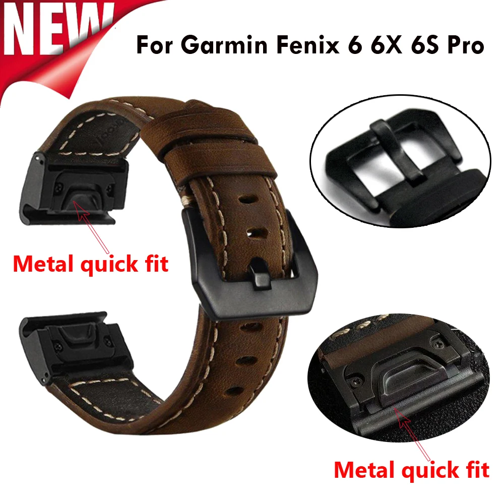 

20 22 26mm Leather Watchband Strap Quick EasyFit For Garmin Fenix 7S 7 7X 5 5X 5SPlus 6 6S 6X Pro Smart Watch Accessory Bracelet