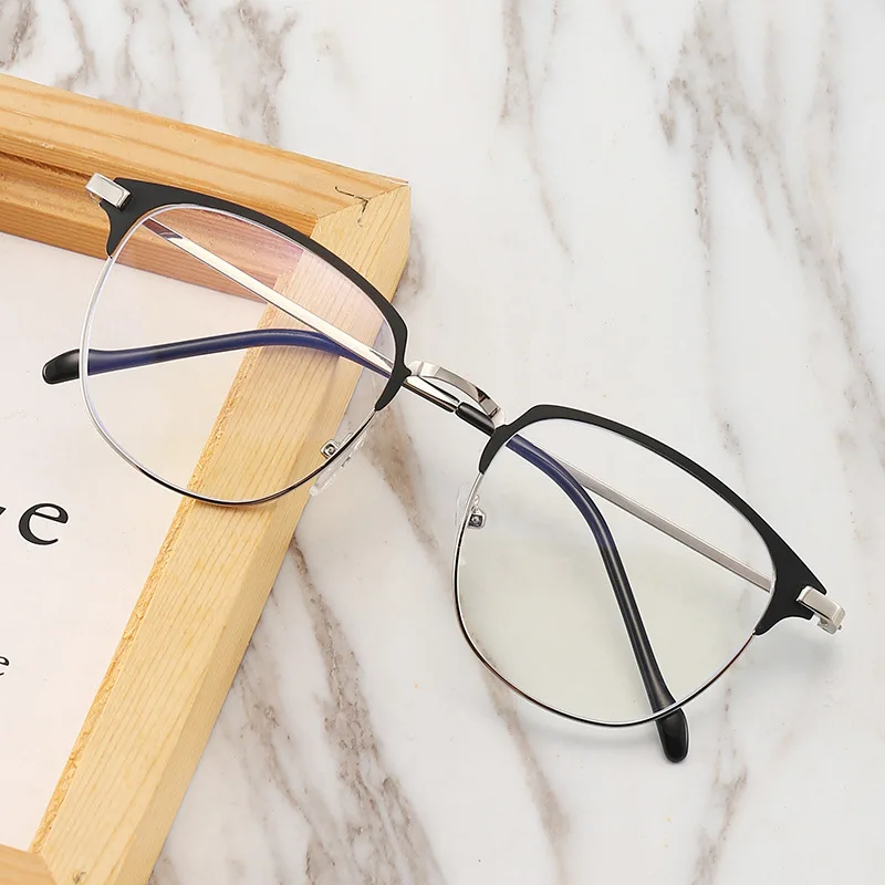 Fashion unisex square Plain glasses for men women Metal frame glasses for party eyeglasses Gentle Black eyebrow frame image 5