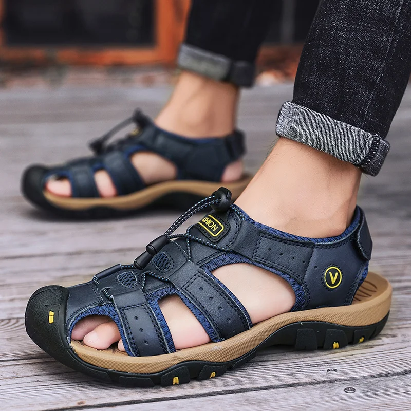 2021Genuine Leather Men Shoes Summer New Large Size Men\'s Sandals Men Sandals Fashion Sandals Slippers Big Size 38-48