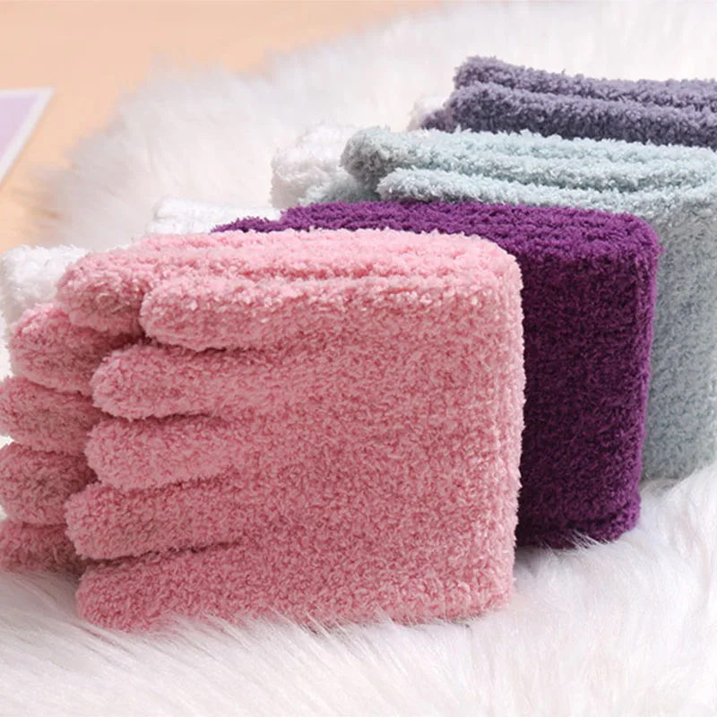 Thick Five Finger Socks Woman Girls Winter Warm Coral Fleece Fluffy Bed Sock Soft Cozy Purple Striped Slipper Socks with Toes