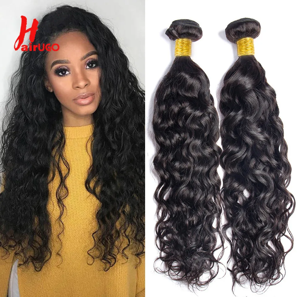 HairUGo-Brazilian Water Wave Cabelo Bundles Ofertas, não-Remy Weave, Extensão do Cabelo Humano, 100% Tecelagem de Cabelo Humano