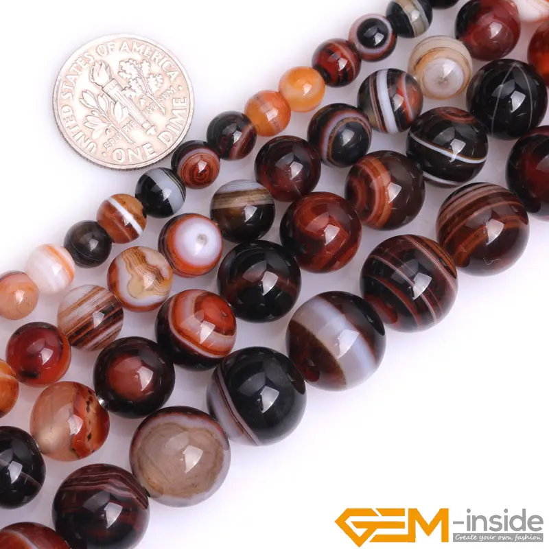 Natural Stone Onyx Banded Stripe Agates Round Loose Beads For Jewelry Making Strand 15 inch 2mm Big Hole Jewelry Bead 6mm 8mm