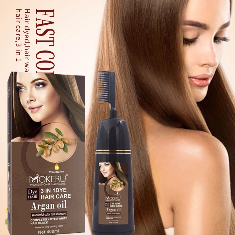 MOKERU Dye Shampo 400ml Organic Argan Oil Extract Hair Color Dye Comb Long Lasting  Permanent Hair Dye Shampoo For Covering Gray