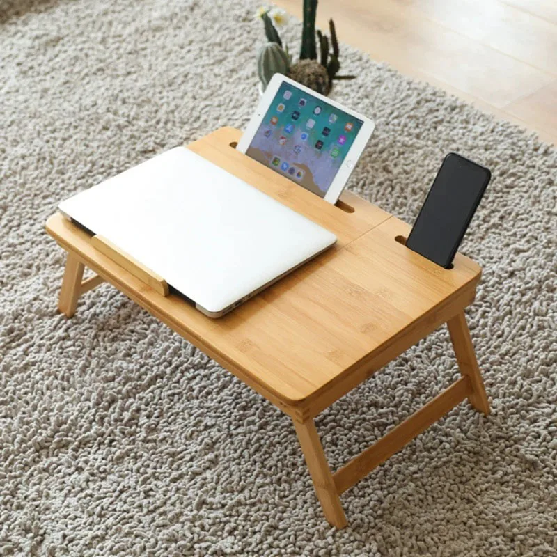 Bamboo Laptop Desk Bed Tray Table Rack Shelf Tilting Surface Computer Notebook Book Home Furniture Studying Table