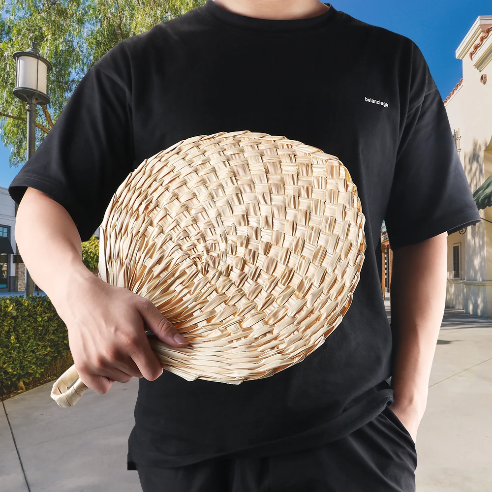 Handmade Straw Fan Chinese Style Manual Straw Hand Fans Summer Cooling Mosquito Repellent Hand-woven Palm Leaf Hand Fan