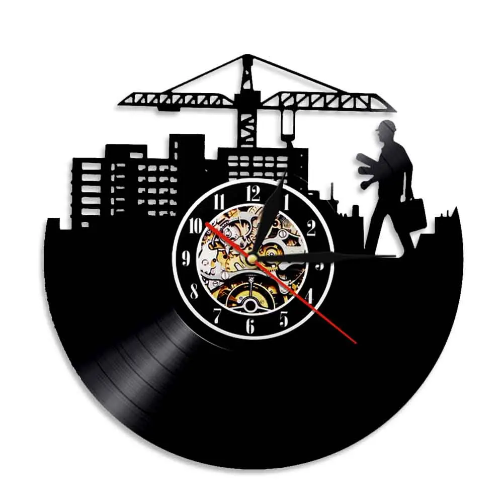 Horloge murale d'architecte en vinyle, décoration Vintage, cadeau pour les travailleurs de la construction artistique