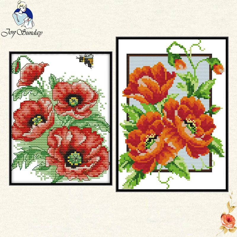 Joy Sunday poppy flowers DIY Embroidery Cross Stitch Kit flowers family decorative patterns embroidery needlewor gift to Friend