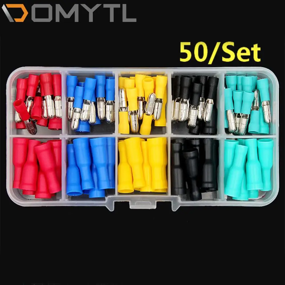 

50Pcs 10A 0.5-1.5mm² Bullet Head Male Female Wire Butt Connector Cold Pressing Wiring Terminal MPD1 FRD1.25-156