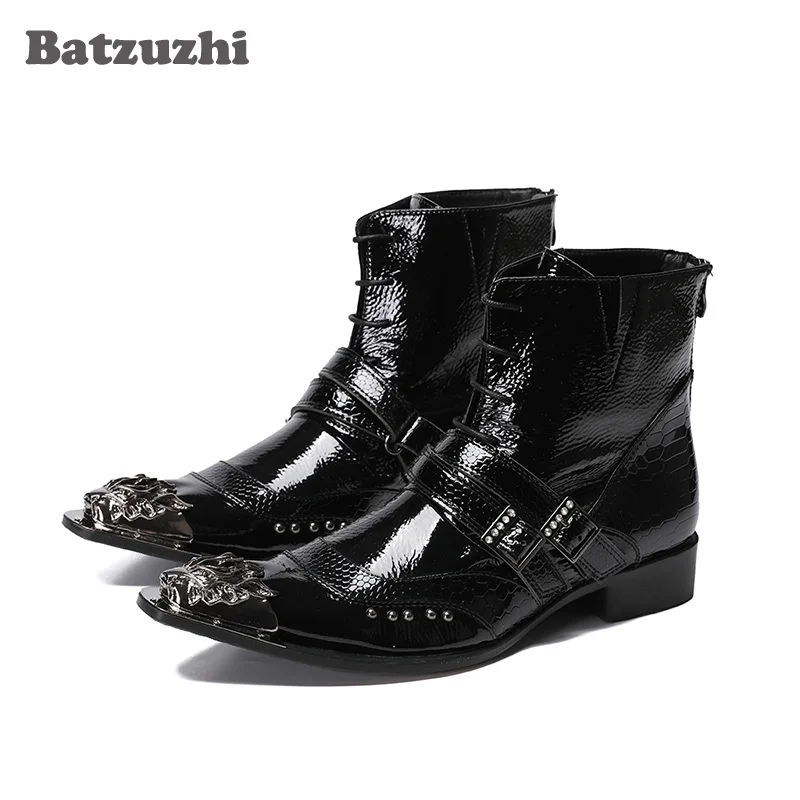 

Batzuzhi Fashion Men Boots Western Cowboy Boots Men Pointed Metal Tip Motocycle and Party Boots Botas Hombre, Big Sizes US6-12