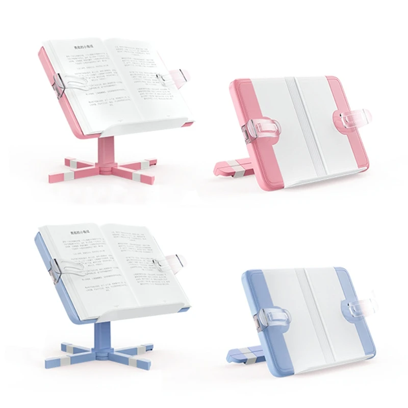 

Hands Book Stand with 2 Pcs Fixed Page Clips Flexible Folding Document Holder Adjustable Reading Height