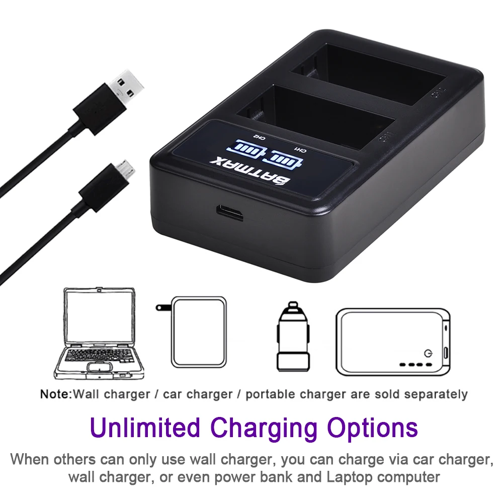 Batmax – chargeur de batterie double USB LED DMW-BLC12 DMW-BLC12E BLC12P, pour Panasonic Lumix FZ1000,FZ200,FZ300,G5,G6,G7,GH2,DMC-GX8