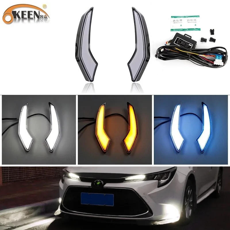 

OKEEN 2Pcs Car LED DRL For Toyota Levin 2019 2020 Led Daytime Running Lights Amber Streamer Turn Signal Fog Lamp Night Light 12V