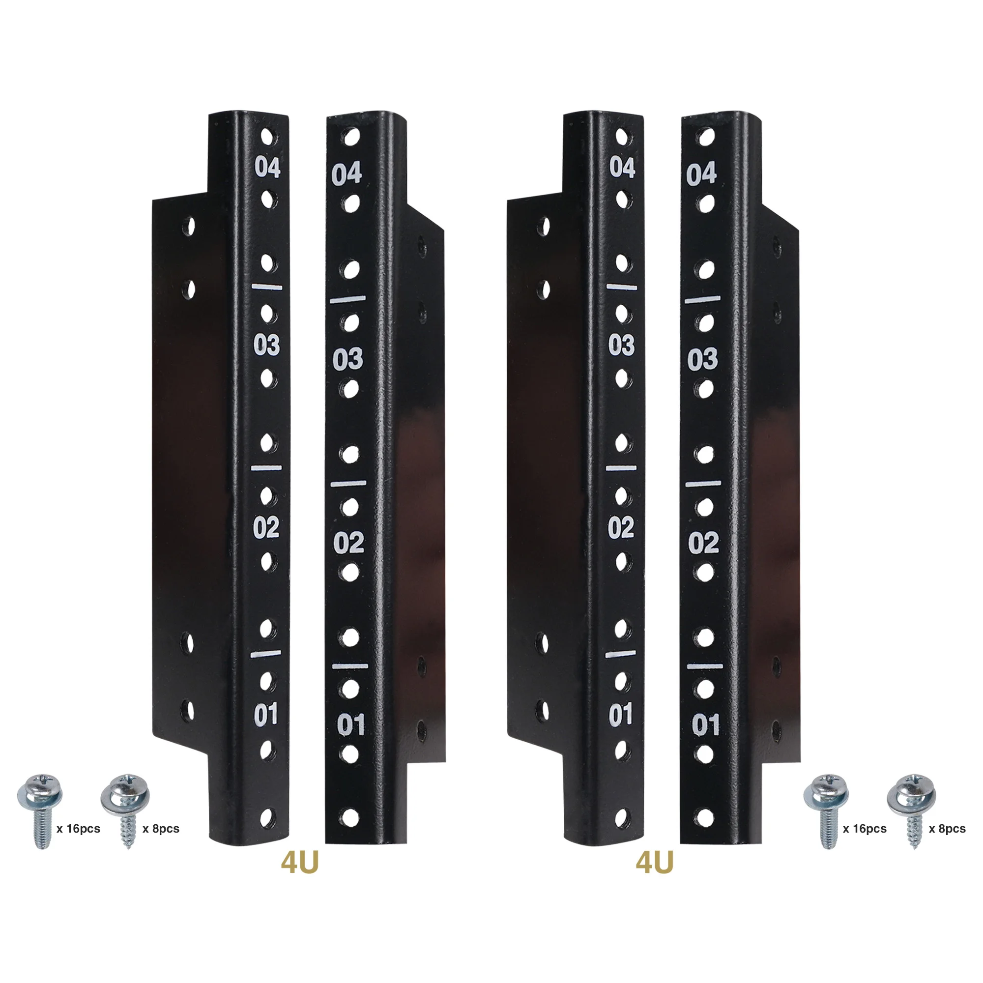 Sound Town 4-pack 4U Steel Rack Rails with Black Powder Coated Finish and Screws (ST-RR-04UX2)