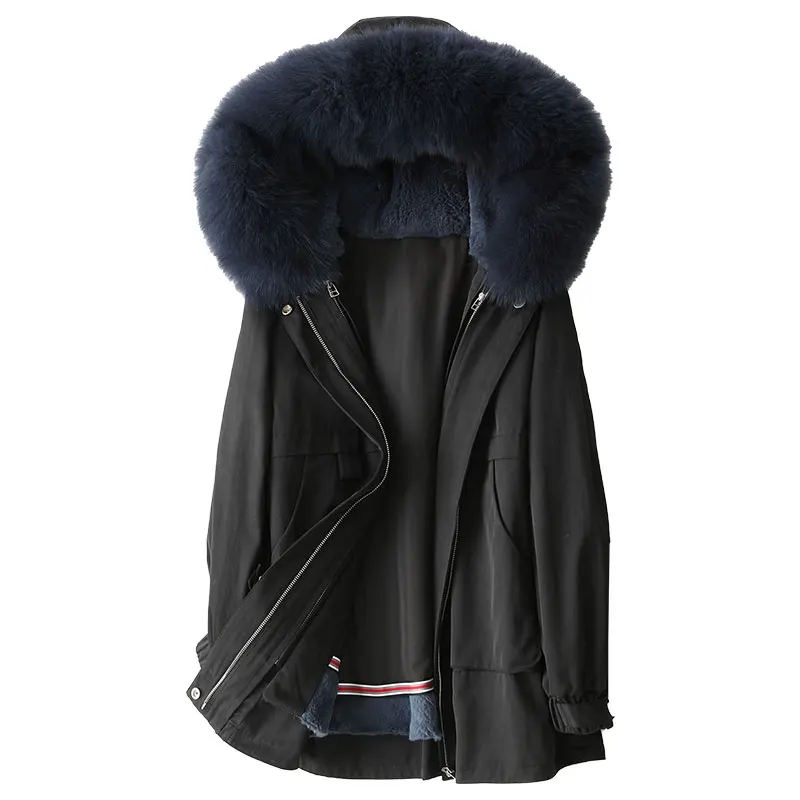 

Winter Parka Coat Fox Fur Hoody Rabbit Lining Women Warm Jacket Outerwear LF2096