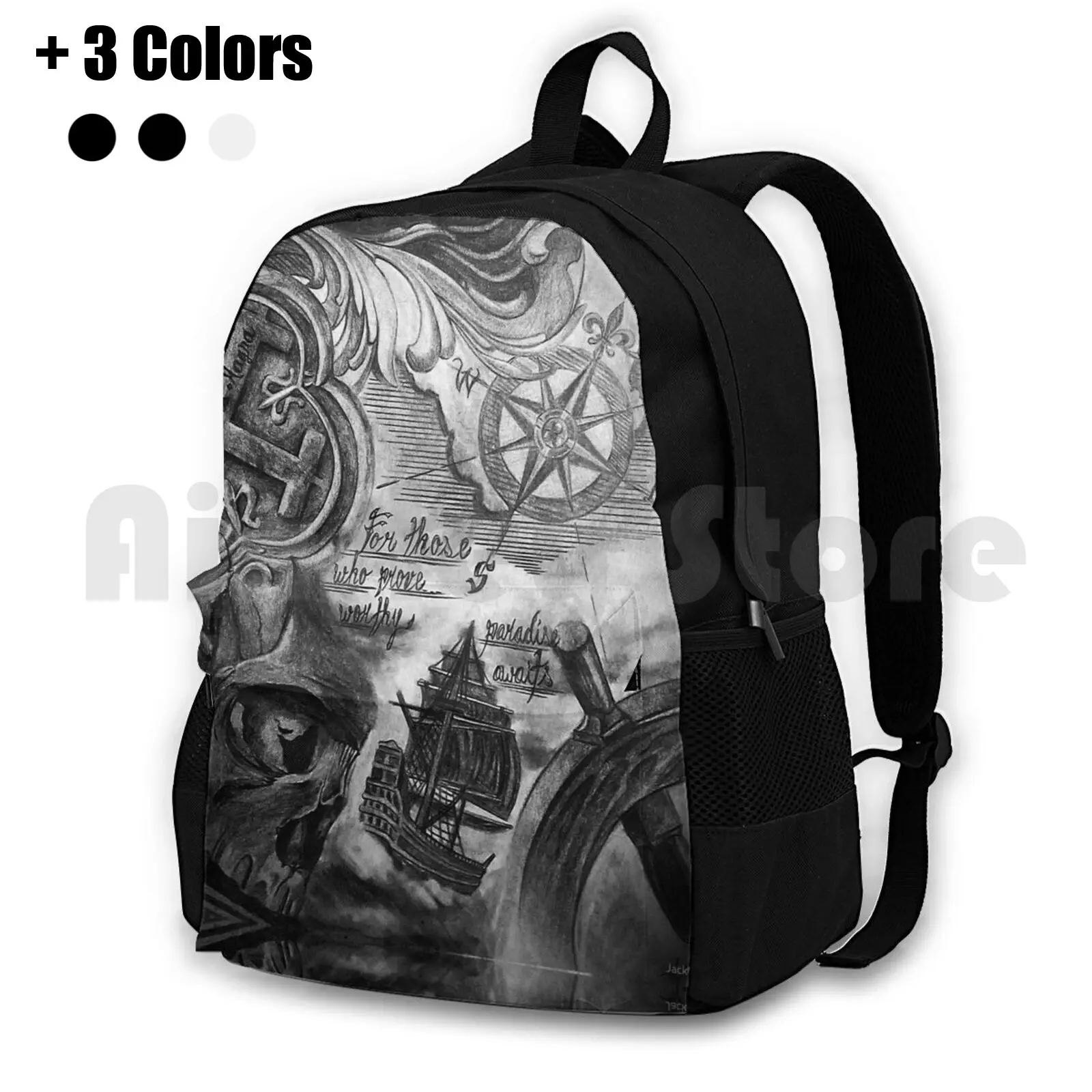 Pirate Era Sic Parvis Outdoor Hiking Backpack Riding Climbing Sports Bag Pirates Goonies Skull Cross Bones Swords Gold Players