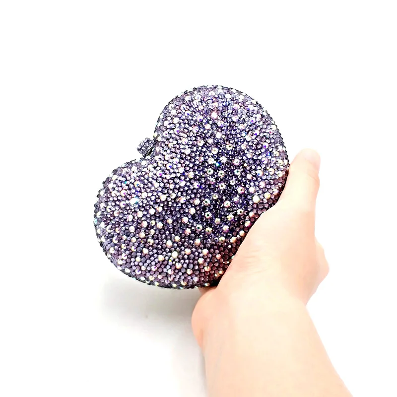 Fashion Bridal wedding party purses women evening party diamonds heart shape small full crystal clutches purses