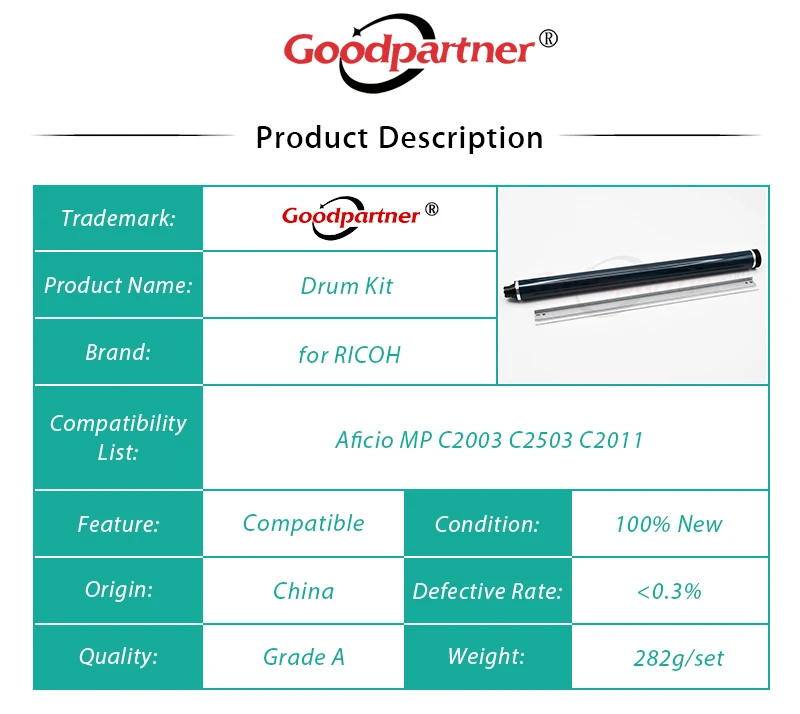 RICOH MP C2003 C2503 C2011 C2004 C2504 / MPC2003 MPC2503 MPC2011 MPC2004 MPC2504 용 OPC 드럼 클리닝 블레이드, D1882254 D1882252