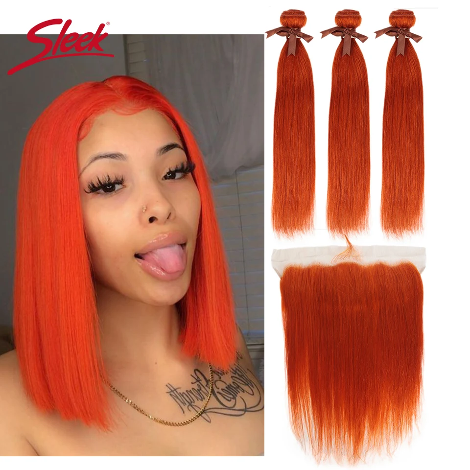 

Sleek Mink Orange and Red Blonde Color Brazilian Straight Bundles With Frontal Remy Human Hair Weave Bunldes Hair Extension