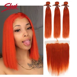 Tissage en lot brésilien naturel Remy lisse avec frdeaux, extension de cheveux, orange et rouge blond