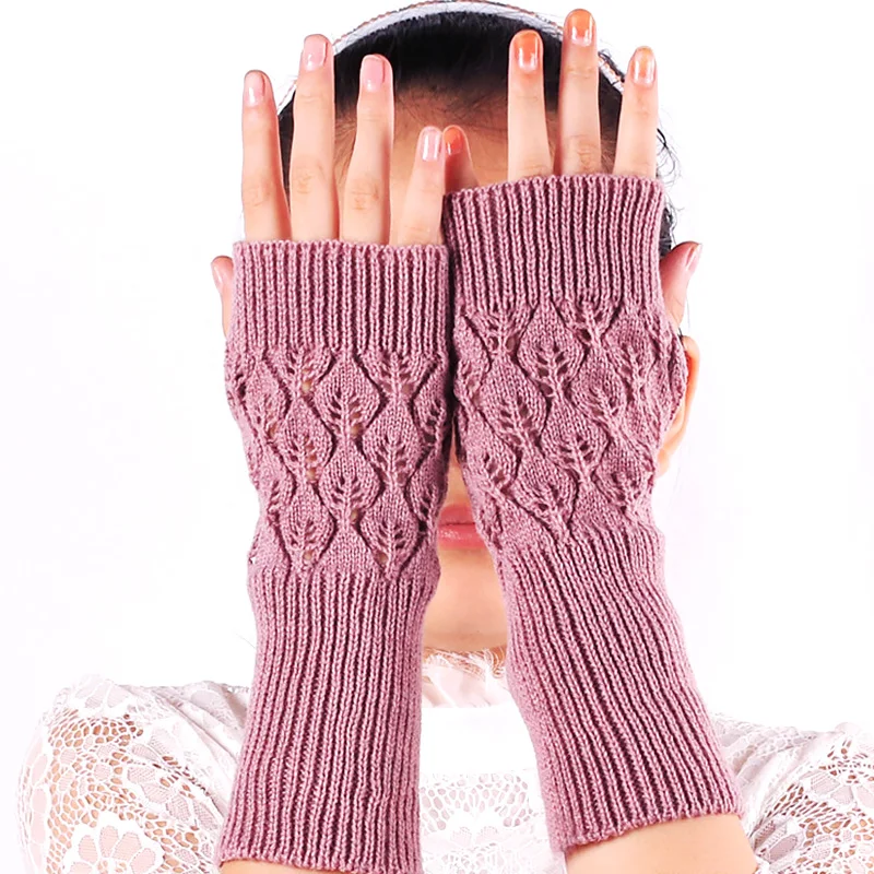 

Semi-Long Autumn Winter Knitted Gloves Half Fingered Gloves Hand Warm Women Girls Hollow Fingerless Mitten Arm Sleeves Glove