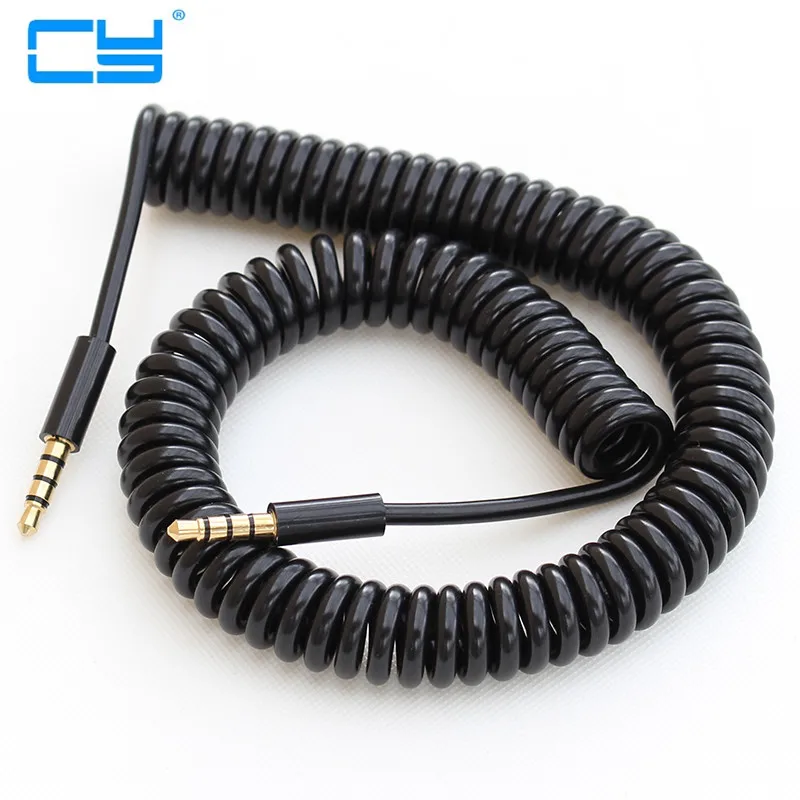 2M Spring Coiled 3.5mm Male to Male stereo audio AUX cable for headphone headsets car AUX