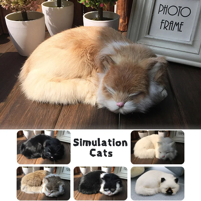 Plush Toys Sleeping Cat Lifelike Cute Plush Cat Dolls Realistic Simulation Kitten Ornaments Creative Office Home Decor Crafts