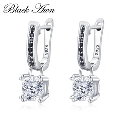 Black Awn Hoop Earrings for Women Classic Silver Color Trendy Spinel Engagement Fashion Jewelry