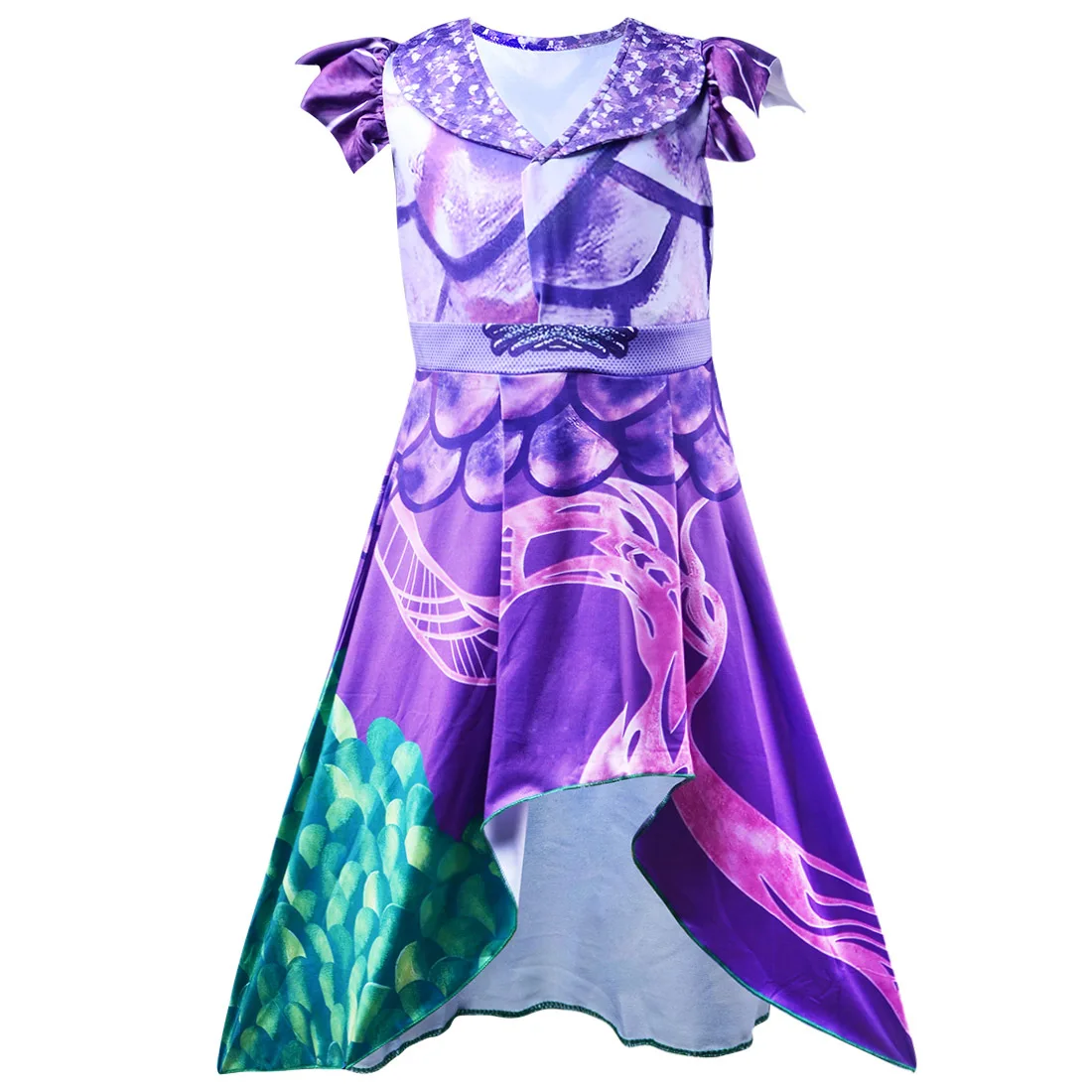 Meninas cosplay traje descendentes 3 vestido roxo cosplay traje crianças 3d impresso halloween meninas carnaval festa meninas trajes