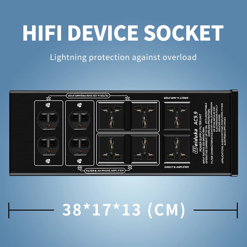 WeidukaAC9.9standard power socket,  impurity filter , real-time voltage display AC 110V-250V 15A universal socket universal