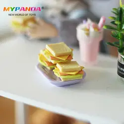 2pcs 1/12 Dollhouse Miniature Mini Sandwiches Simulation Food Clay Pretend Play food  Doll Kitchen Furniture Accessorie